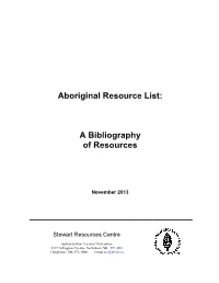 Aboriginal Resource List Bibliography of Resources