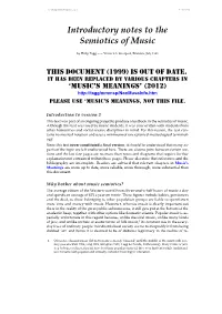 Introductory Notes to the Semiotics of Music