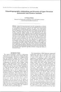 Palaeobiogeographic Relationships and Diversity of Upper Devonian Ammonoids from Western Australia