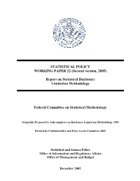 Report on Statistical Disclosure Limitation Methodology