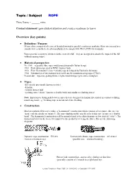 Topic / Subject ROPE Overview (Key Points)