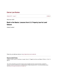 Back to the Basics: Lessons from U.S. Property Law for Land Reform