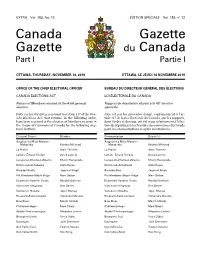 Canada Gazette, Part I