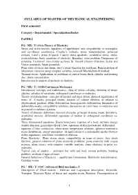 MECHANICAL ENGINEERING Syllabus