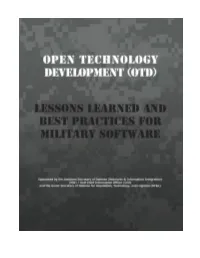 Open Technology Development (OTD): Lessons Learned & Best Practices for Military Software