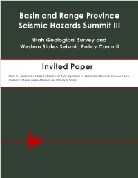 Basin and Range Province Seismic Hazards Summit III Invited Paper