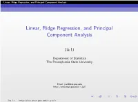 Linear, Ridge Regression, and Principal Component Analysis