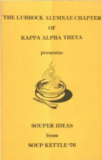 THE LUBBOCK F\LUMNAE CHAPTER KAPPA ALPHA THETA SOUPER IDEAS SOUP KETTLE