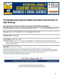 The Relationship Between Multi-Generation and Intention to Quit Working