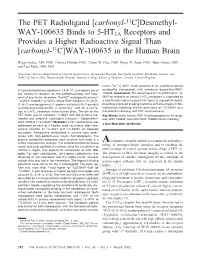 WAY-100635 Binds to 5-HT1A Receptors and Provides a Higher Radioactive Signal Than [Carbonyl-11C]WAY-100635 in the Human Brain
