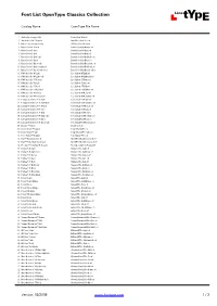 Font List Opentype Classics Collection ACDEFG Catalog Name Opentype File Name