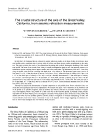 The Crustal Structure of the Axis of the Great Valley, California, from Seismic Refraction Measurements