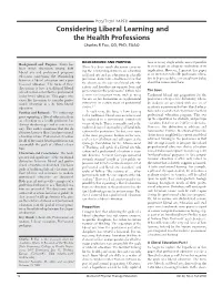 □Considering Liberal Learning and the Health Professions