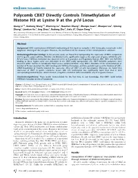 Polycomb CBX7 Directly Controls Trimethylation of Histone H3 at Lysine 9 at the P16 Locus