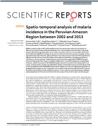 Spatio-Temporal Analysis of Malaria Incidence in the Peruvian Amazon Region Between 2002 and 2013