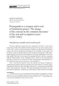 Propaganda As a Weapon and a Tool of Totalitarian Power: the Image of the Concept in the Common Discourse of the War and Occupation Years (1939–1945)
