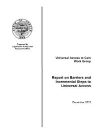 Report on Barriers and Incremental Steps to Universal Access