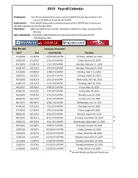 2019 Payroll Calendar