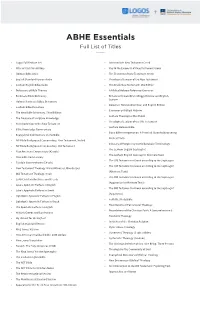 ABHE Essentials Full List of Titles
