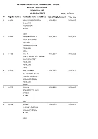 COIMBATORE - 641 046 REGISTER of GRADUATES PROVISIONAL LIST NILGIRIS DISTRICT Date : 30/08/2017 Sl