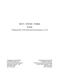 KEITH SPICER FONDS R1005 Finding Aid No