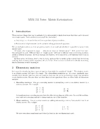 MTH 211 Notes: Matrix Factorizations