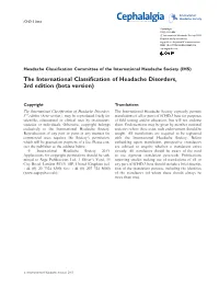The International Classification of Headache Disorders, 3Rd Edition (Beta Version)