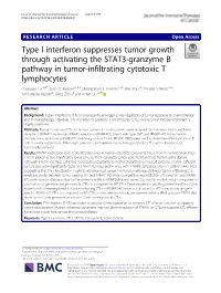 Type I Interferon Suppresses Tumor Growth Through Activating the STAT3-Granzyme B Pathway in Tumor-Infiltrating Cytotoxic T Lymphocytes Chunwan Lu1,2,3*, John D