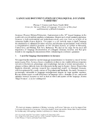 Language Documentation of Colloquial Javanese Varieties *