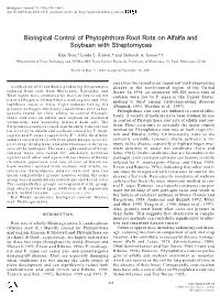Biological Control of Phytophthora Root Rots on Alfalfa and Soybean with Streptomyces