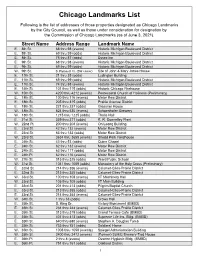 Chicago Landmarks Address List