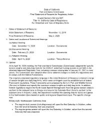 Final Statement of Reasons for Regulatory Action Amend Sections 502 and 507 Title 14, California Code of Regulations Re: Waterfowl and Take of Migratory Birds