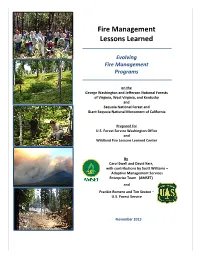 Fire Management Lessons Learned – Evolving Fire Management Programs 1