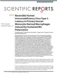 Reversible Human Immunodeficiency Virus Type-1 Latency in Primary Human Monocyte-Derived Macrophages Induced by Sustained M1