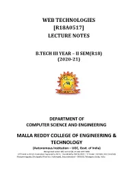 Web Technologies [R18a0517] Lecture Notes