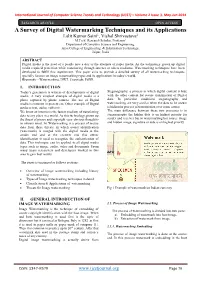 A Survey of Digital Watermarking Techniques and Its Applications