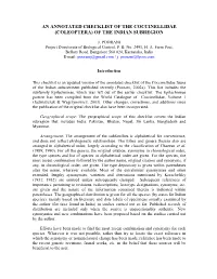 An Annotated Checklist of the Coccinellidae (Coleoptera) of the Indian Subregion