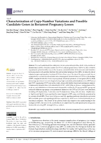 Characterization of Copy-Number Variations and Possible Candidate Genes in Recurrent Pregnancy Losses