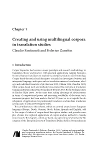 Creating and Using Multilingual Corpora in Translation Studies Claudio Fantinuoli and Federico Zanettin