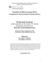 Background Document to the Opinions on the Annex XV Dossier Proposing Restrictions on Mercury in Measuring Devices