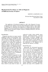 Biochemical Procedures As Aids in Diagnosis of Different Forms of Cancer