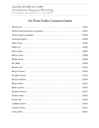 Southeast Region Meeting On-Time Public Comment Index