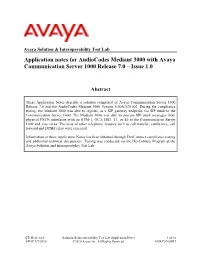 Application Notes for Audiocodes Mediant 3000 with Avaya Communication Server 1000 Release 7.0 – Issue 1.0