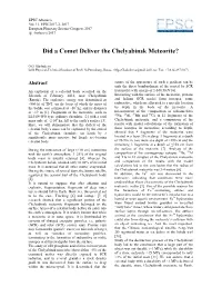 Did a Comet Deliver the Chelyabinsk Meteorite?
