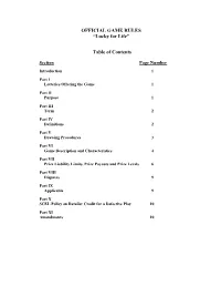 OFFICIAL GAME RULES “Lucky for Life” Table of Contents