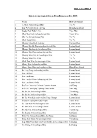 Page 1 of Annex a List of Archaeological Sites in Hong Kong