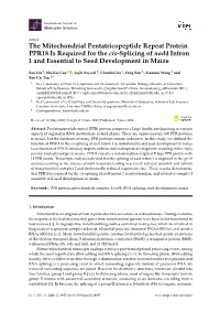 The Mitochondrial Pentatricopeptide Repeat Protein PPR18 Is Required for the Cis-Splicing of Nad4 Intron 1 and Essential to Seed Development in Maize