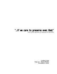 “…If We Care to Preserve Even That” Scots and the Question of Language Revitalization