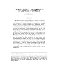Proportionality As a Principle of Limited Government!
