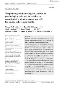 The Pain of Grief: Exploring the Concept of Psychological Pain and Its Relation to Complicated Grief, Depression, and Risk for Suicide in Bereaved Adults